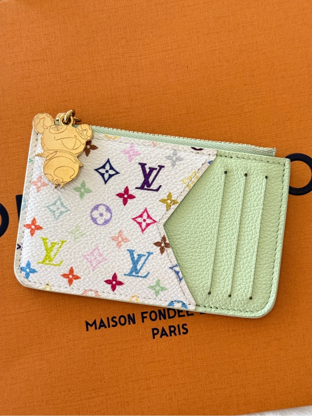 LOUIS VUITTON MURAKAMI ROMY WALLET CARD HOLDER MATCHA W/ PANDA CHARM